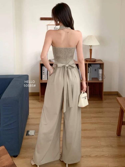 V-neck Halter Neck Sleeveless Jumpsuit